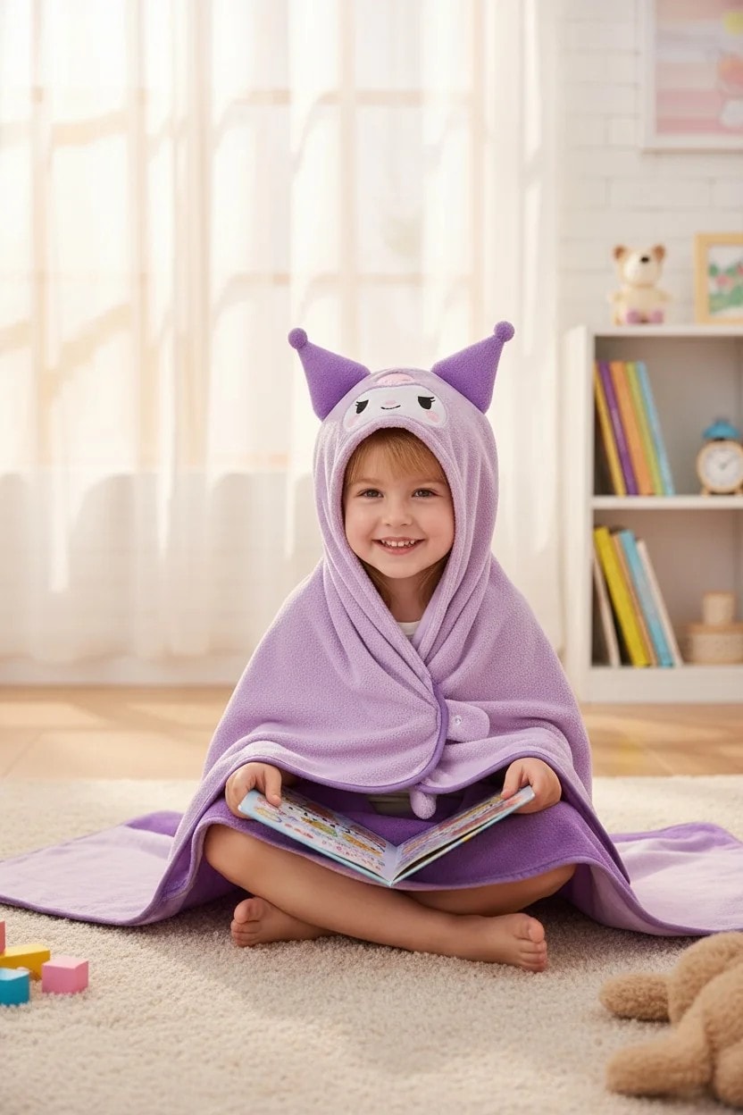Sanrio Lisanslı Kuromi Kapüşonlu Battaniye