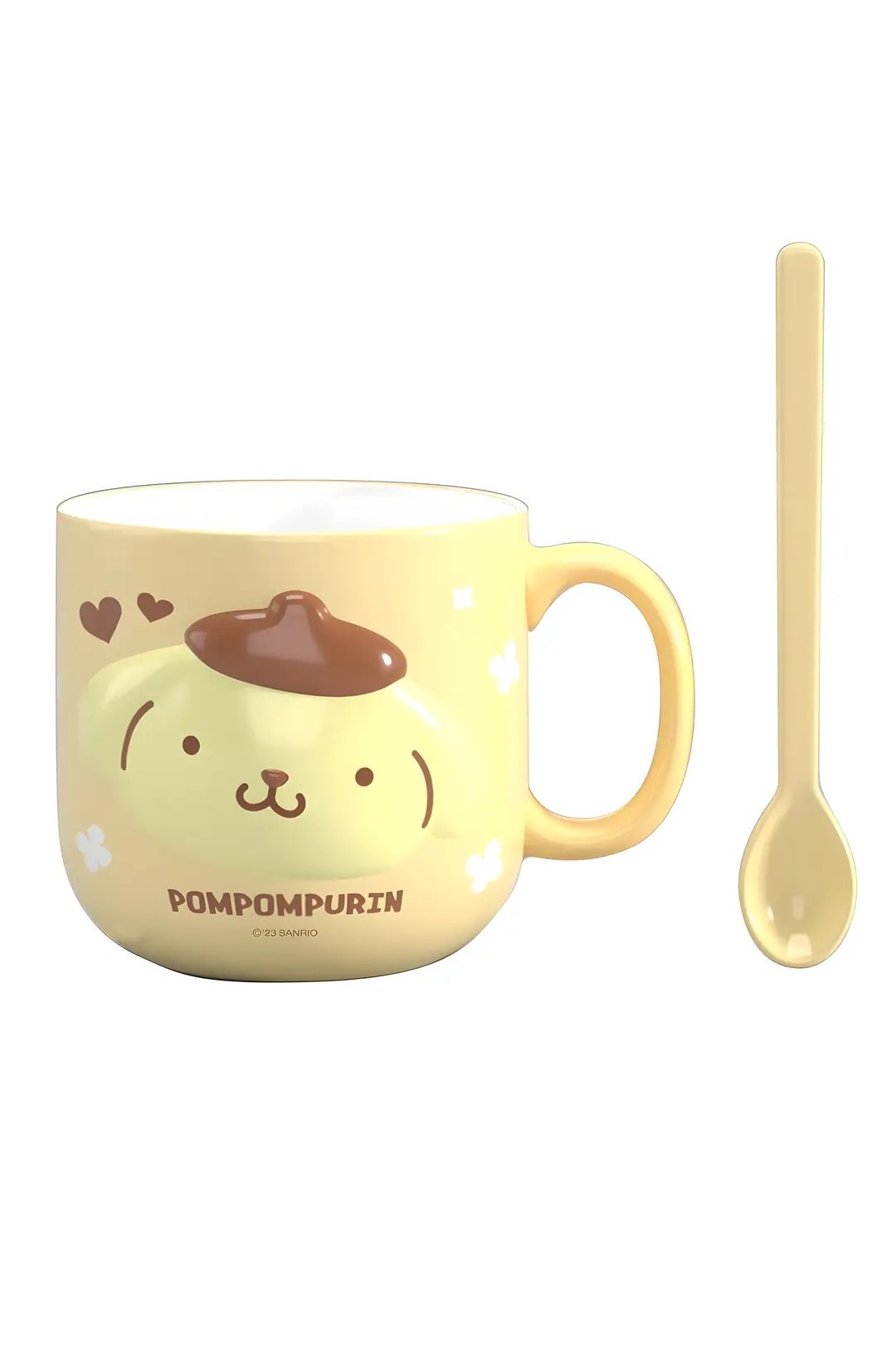Sanrio Lisanslı Kabartmalı Seramik Kaşıklı Kupa (450mL)(Pompompurin)