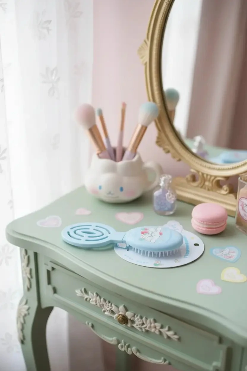 Sanrio Lisanslı Kuromi Çilek Kız Aynalı Taşınabilir Fırça 5 CM