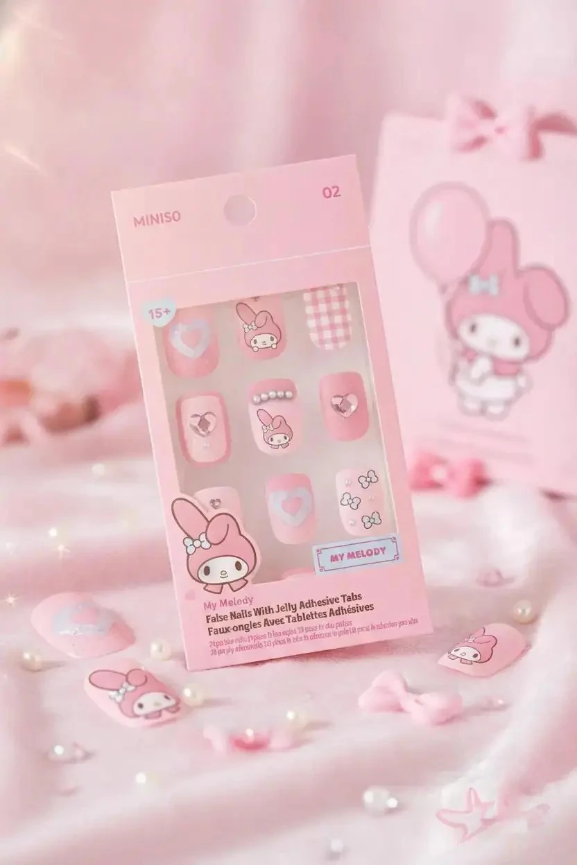 Sanrio Lisanslı My Melody Jel Yapışkanlı Takma Tırnak – Pembe Zarif Tasarım Model 02