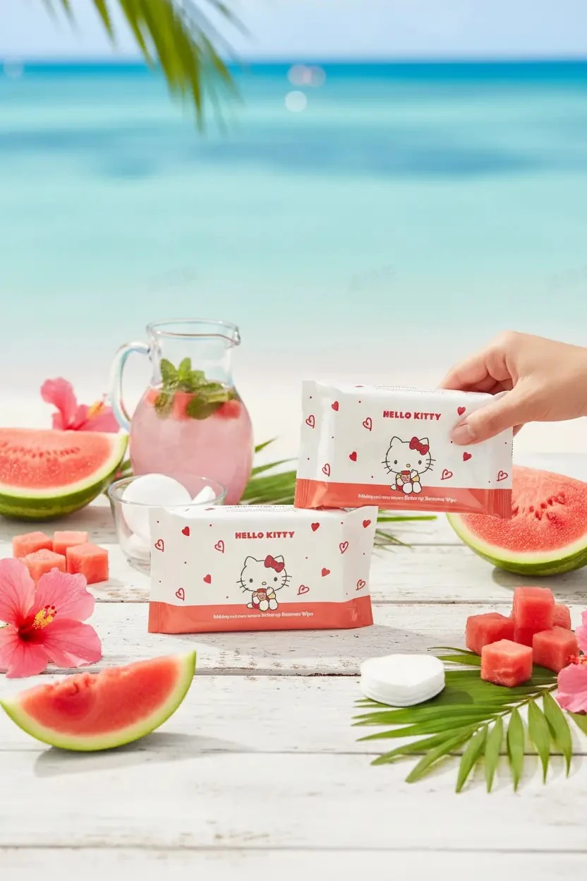 Sanrio Lisanslı Hello Kitty Yüz Temizleme Mendilleri (Karpuz)