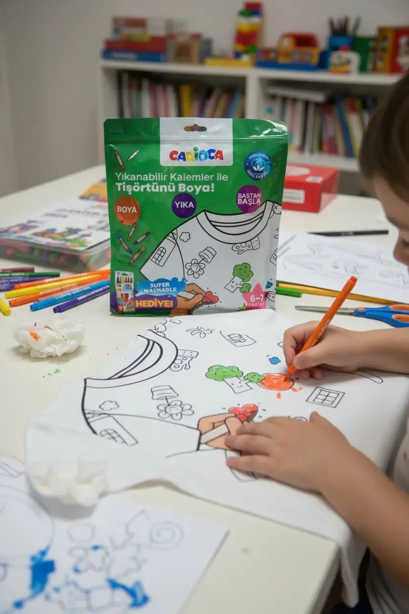Boyanabilir Çocuk Tişörtü 6-7 Yaş – Keçeli Kalem Hediyeli Yıkanabilir Tasarım