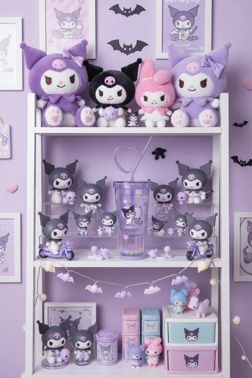 Sanrio Lisanslı Kuromi Tatlı Fabrikası Serisi Kalp Çift Duvarlı Plastik Şişe Pipetli 440 mL