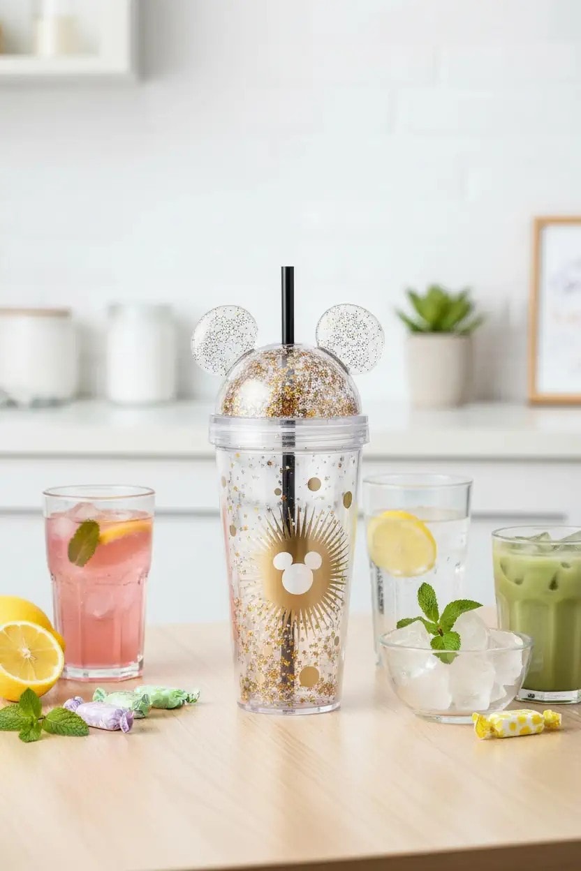 Mickey Mouse Lisanslı Çift Katlı Pipetli Şeffaf Plastik Suluk 420ML