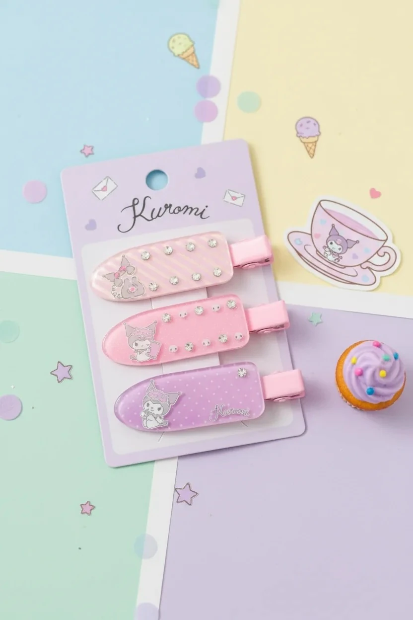Sanrio Lisanslı Kuromi Saç Tokaları 3 Adet 11 Cm