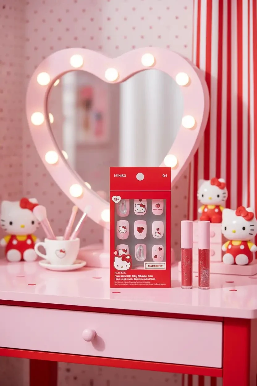 Sanrio Lisanslı Hello Kitty Jel Yapışkanlı Takma Tırnak – Pembe Şık Tasarım Model 04