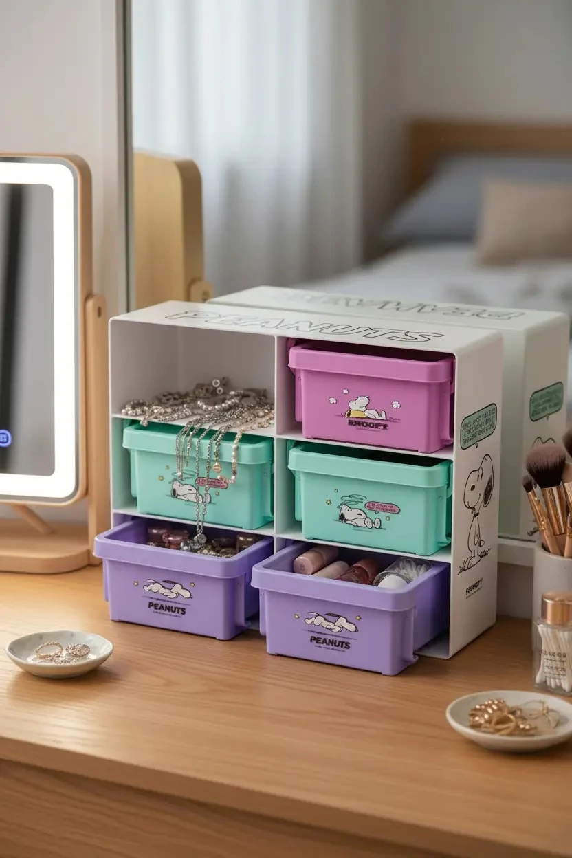 Snoopy Lisanslı Renkli Serisi Saklama Kutusu (7 Parça) – Çok Amaçlı Masaüstü Çekmeceli Düzenleyici 24.7 Cm