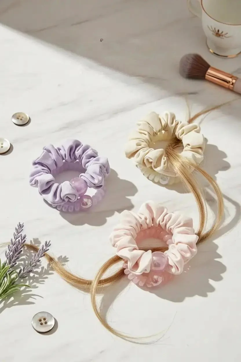 Miniso Lisanslı Boncuklu Kumaş Saç Lastiği & Spiral Saç Lastiği Seti – 2 Adet