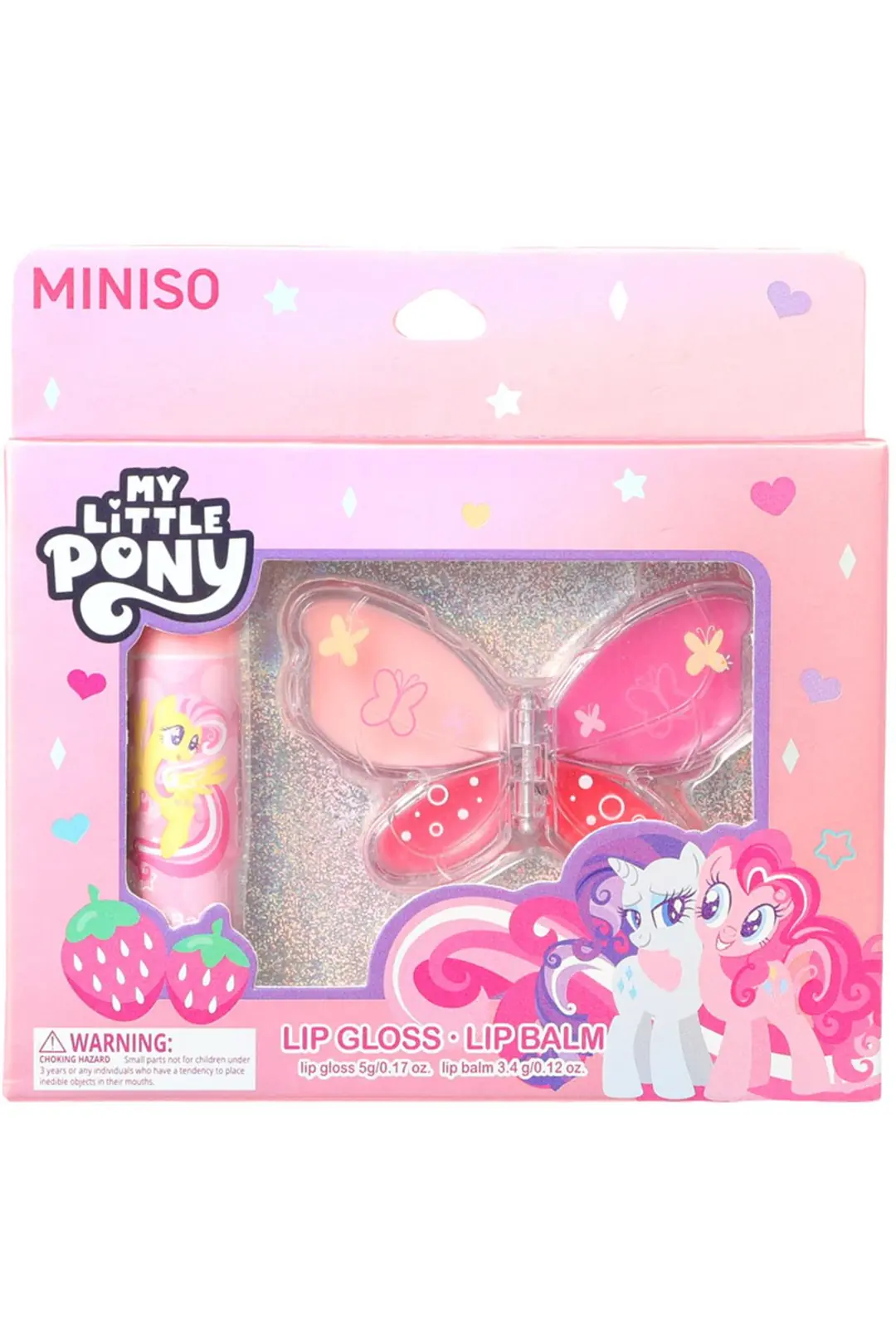MINISO My Little Pony Lisanslı Kelebek Dudak Bakım Seti – Parlatıcı ve Balm Bakım