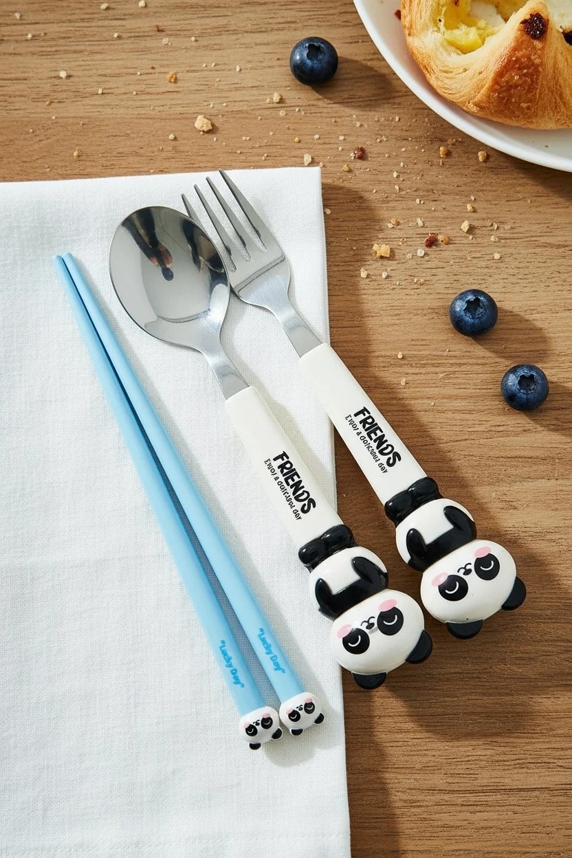 Figürlü Çatal Kaşık Chopstick Seti