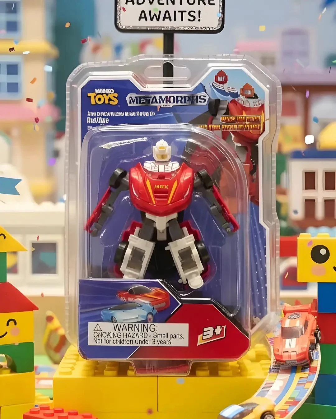 Metal Robota Dönüşen Yarış Arabası (Kırmızı/Mavi)