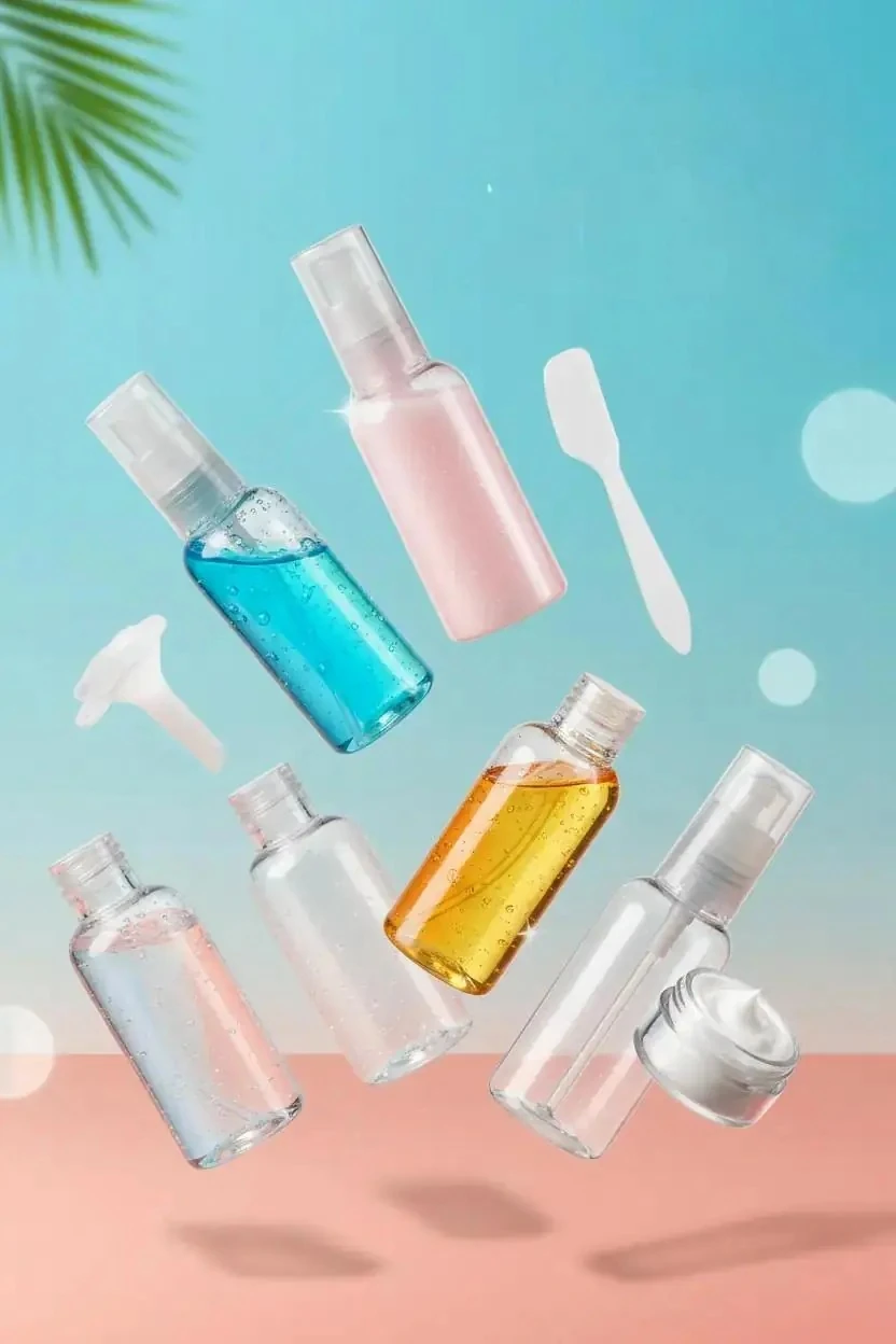 Miniso Lisanslı Taşınabilir 8 Parça Seyahat Şişesi Seti 18 Cm – Pratik Düzenleyici Şeffaf Tasarım
