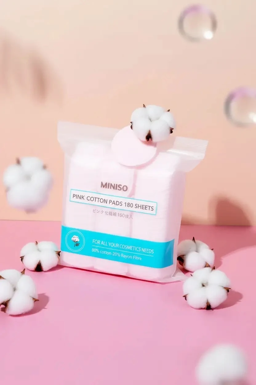 Miniso Lisanslı Temizlik Pedleri 180 Adet – Çift Yüzeyli Pamuklu Makyaj ve Tonik Pedi