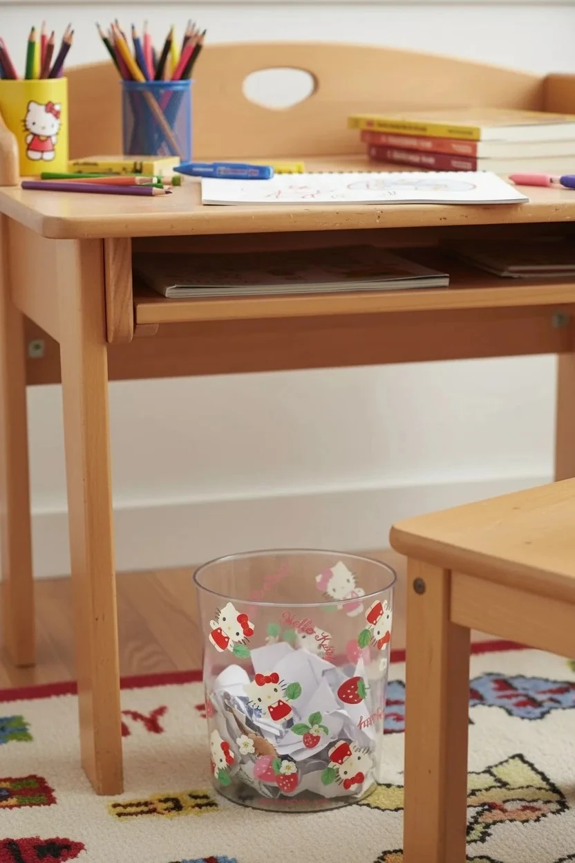 Sanrio Lisanslı Çiçek Desenli PET Şeffaf Çöp Kovası (L) - Hello Kitty