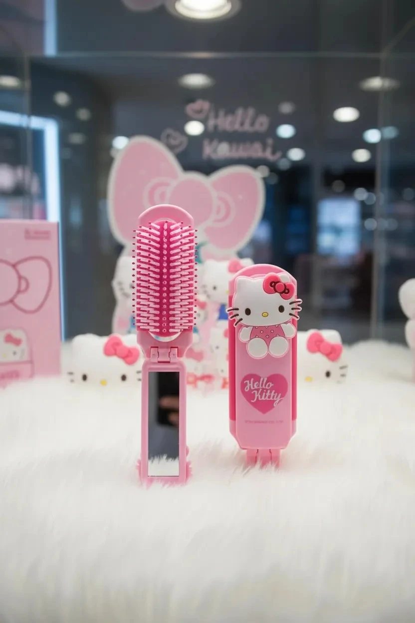 Sanrio Lisanslı Dikdörtgen Katlanır Ayna Tarak (Hello Kitty)