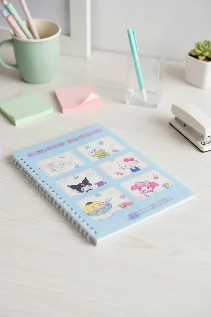 Hello Kitty Ve Arkadaşları Lisanslı A5 Şeffaf Pencereli Not Defteri – Spiralli Kolay Kullanım Ofis Ve Okul Defteri