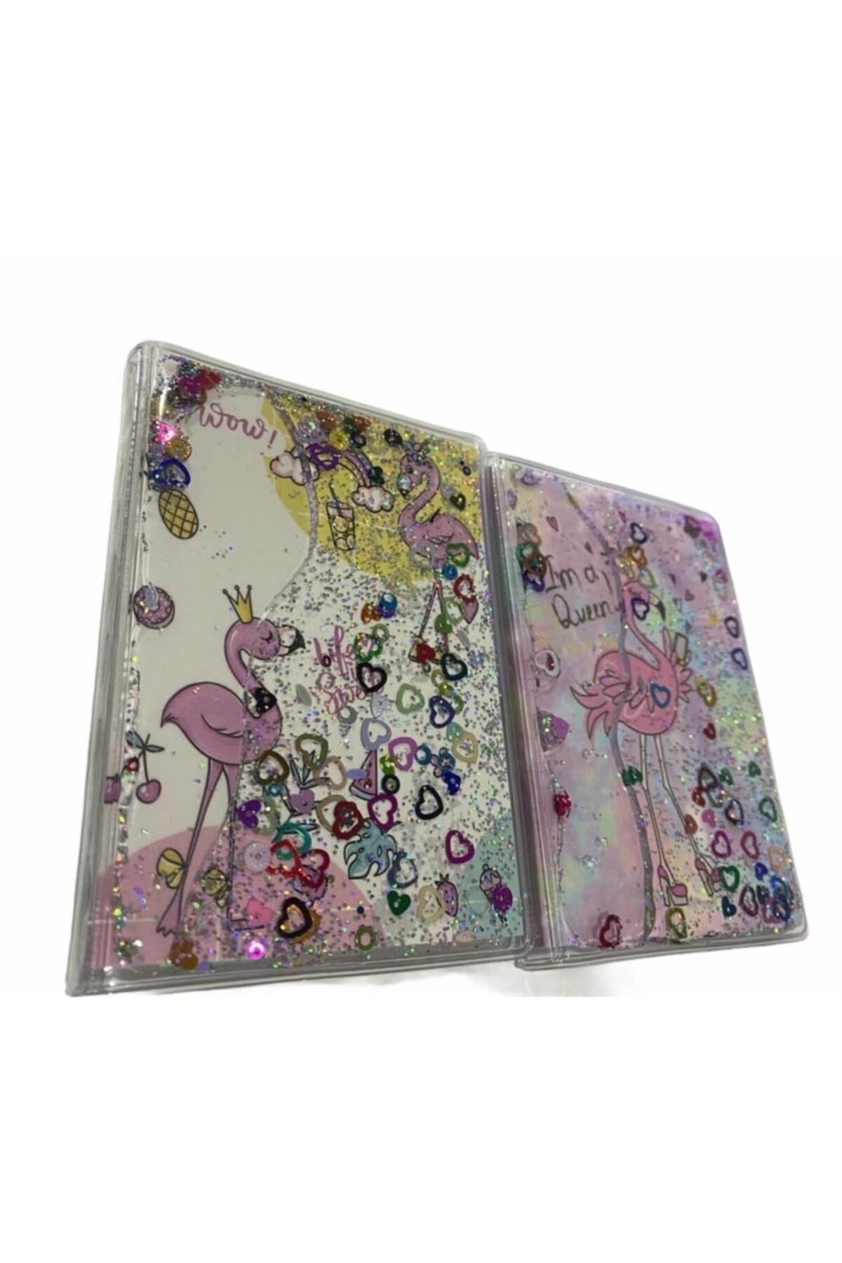 Vuki Flamingo Simli Ve Sulu Kapaklı Rengarenk Sayfalı Mini Defter