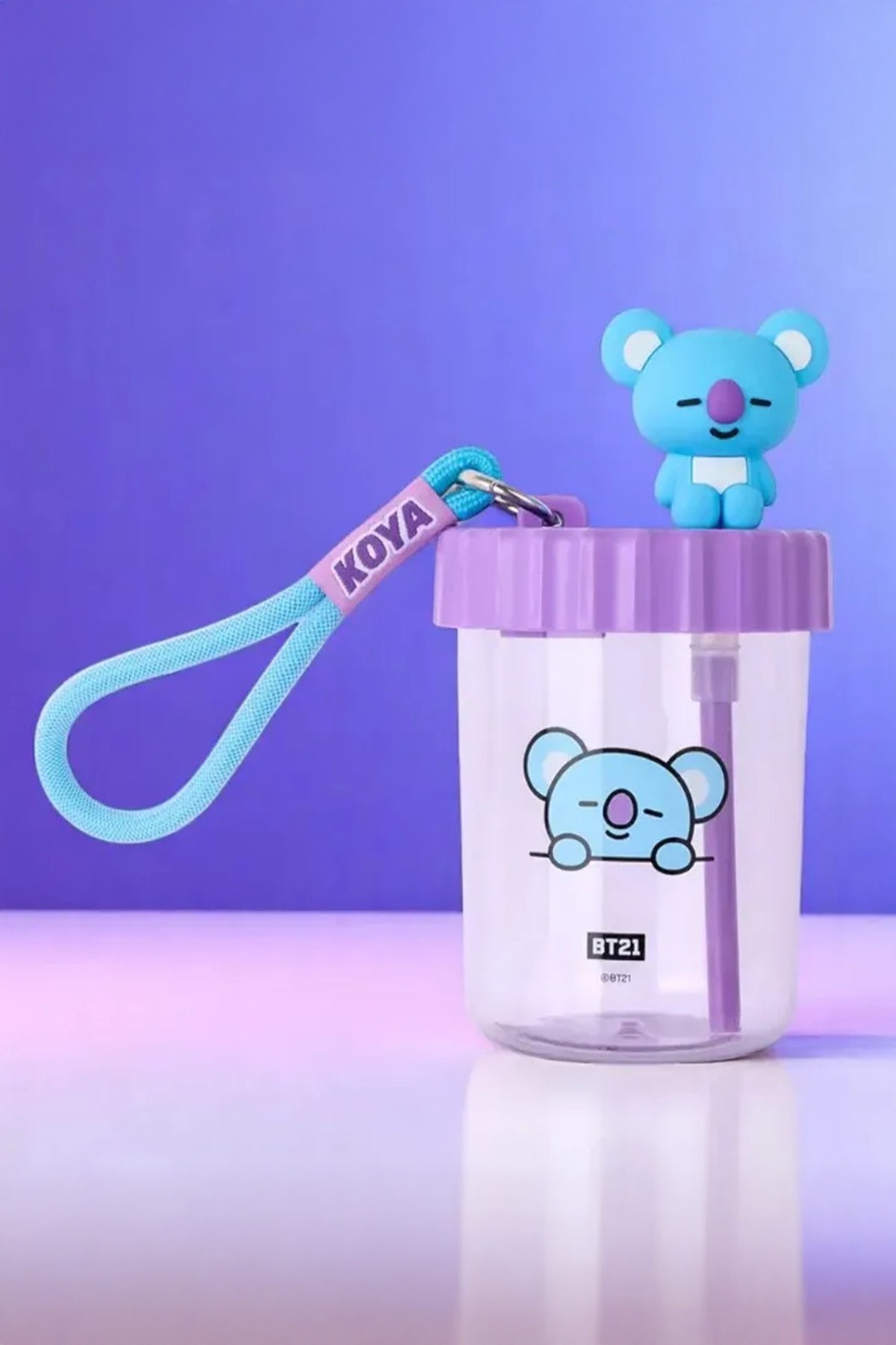 BT21 Lisanslı Süslemeli ve Askılı Plastik Şişe (520mL) - Koya