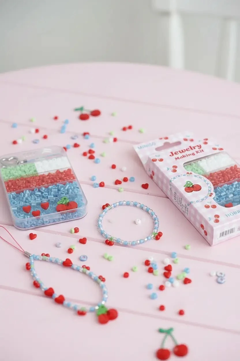 Miniso Lisanslı Meyve Serisi Kiraz Temalı Kendin Yap Boncuk Bileklik Seti