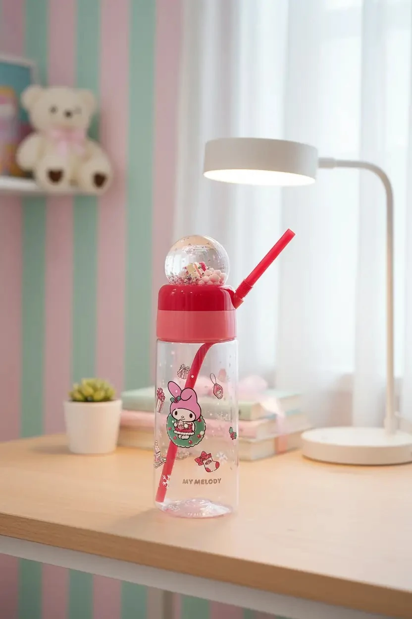 Sanrio Lisanslı Yılbaşı Koleksiyonu Pipetli ve Kristal Küreli Şişe - My Melody