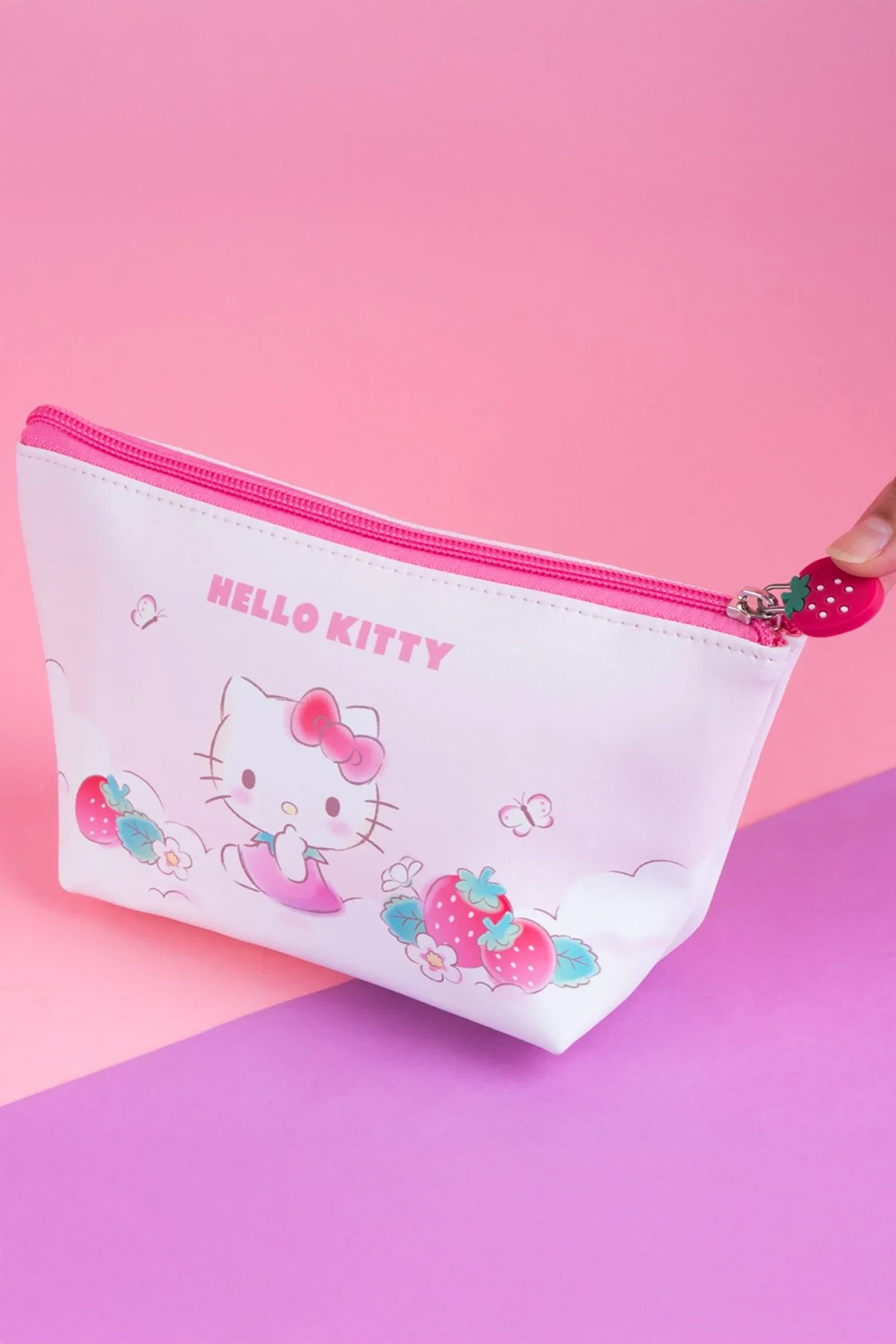 Sanrio Lisanslı Çilek Serisi Kozmetik Çantası - Hello Kitty