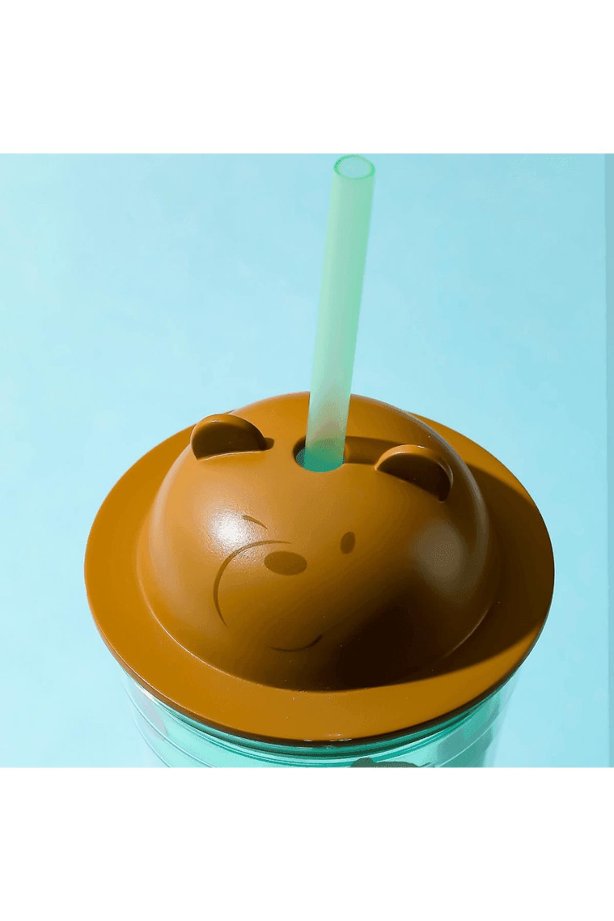 We Bare Bears Lisanslı Pipetli Şeffaf Plastik Şişe 440Ml (Grizzly)