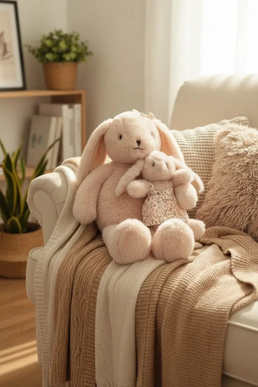 Ebeveyn-Çocuk Tavşan Peluş Oyuncak – Sevgi Dolu Yumuşacık Tasarım Kahverengi 40 Cm
