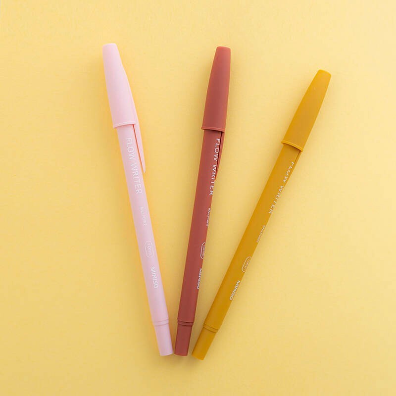 3'lü İnce Fıçı Tükenmez Kalemler Pembe Sarı ve Kırmızı Fıçı Siyah Mürekkep