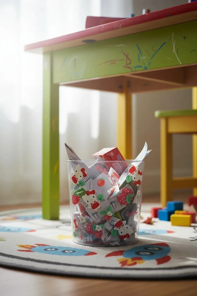 Sanrio Lisanslı Çiçek Desenli PET Şeffaf Çöp Kovası (L) - Hello Kitty