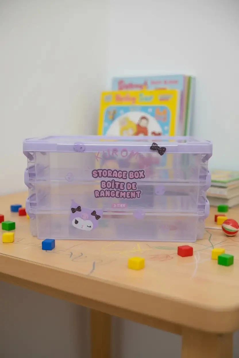 Sanrio Lisanslı Kilit Kapaklı 3 Katlı Saklama Kutusu - Kuromi