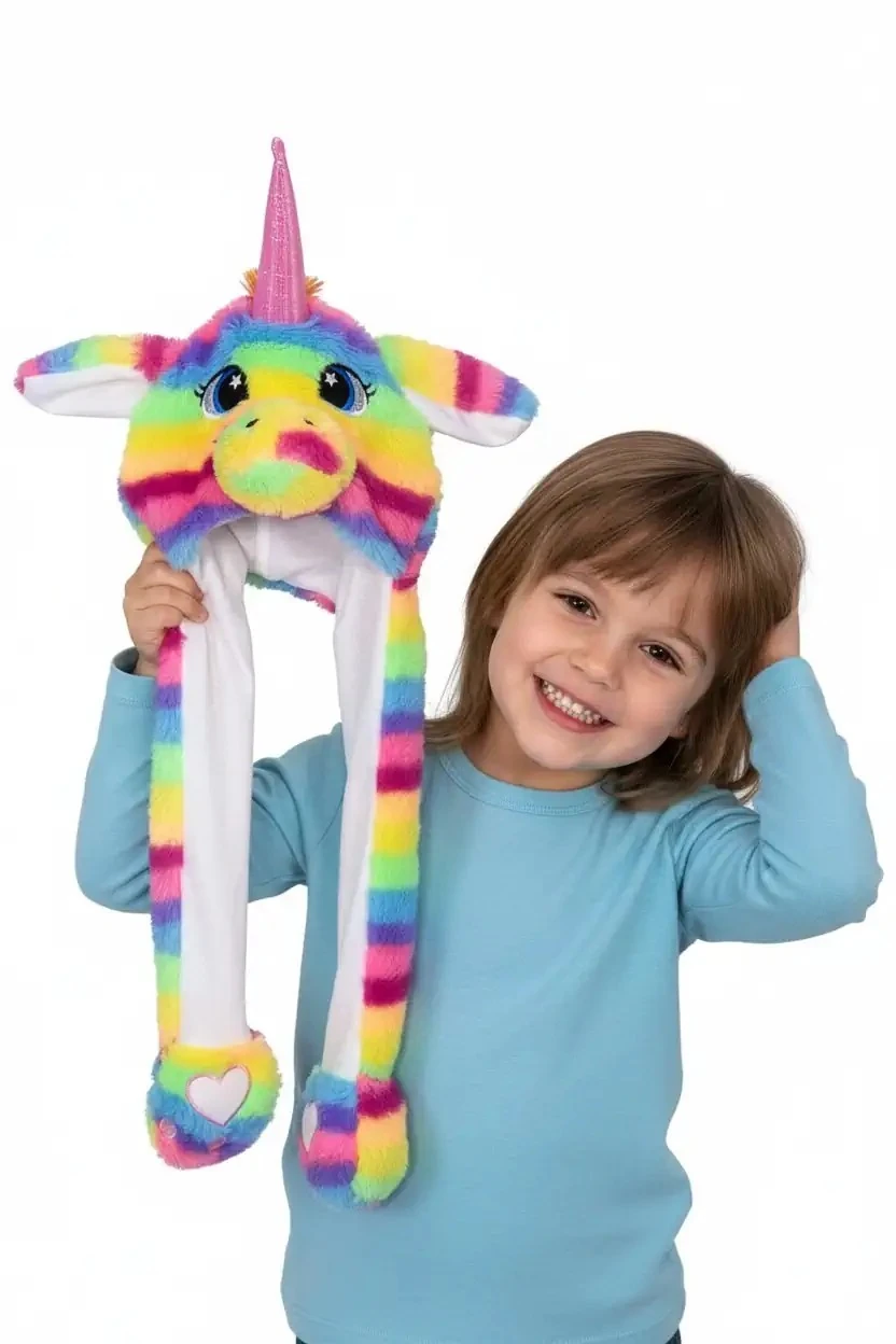 Kulakları Hareket Eden Unicorn Peluş Şapka