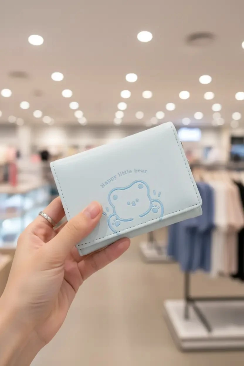 Küçük Ayı Serisi Üç Bölmeli Kadın Cüzdanı (Mavi)