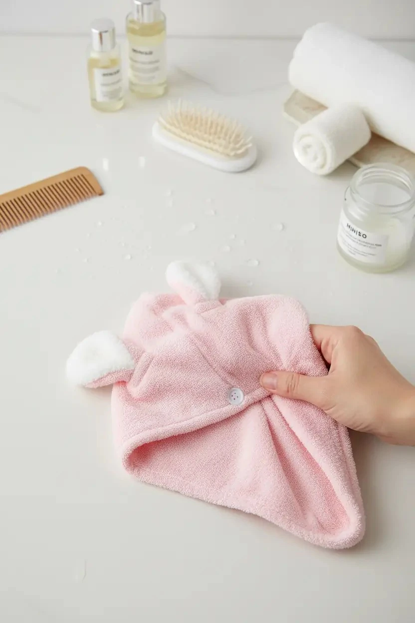 Miniso Lisanslı Tavşan Kulaklı Mikrofiber Saç Kurutma Havlusu – Süper Emici Yumuşak Peluş Havlu 60x23 Cm