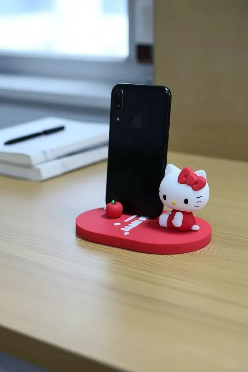 Sanrio Lisanslı Hello Kitty Elma Koleksiyonu Masa Üstü Telefon Tutucu Figürlü Stand