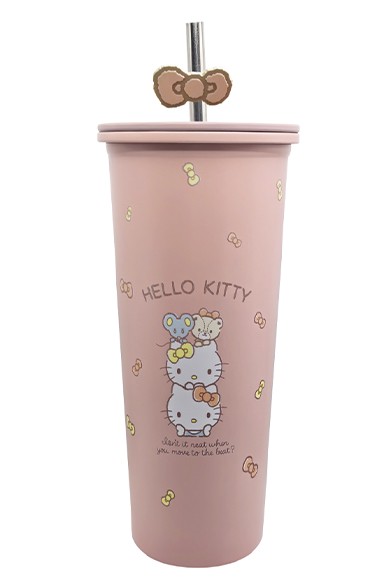 Sanrio Lisanslı Pipetli Paslanmaz Çelik Matara 800mL (Hello Kitty)