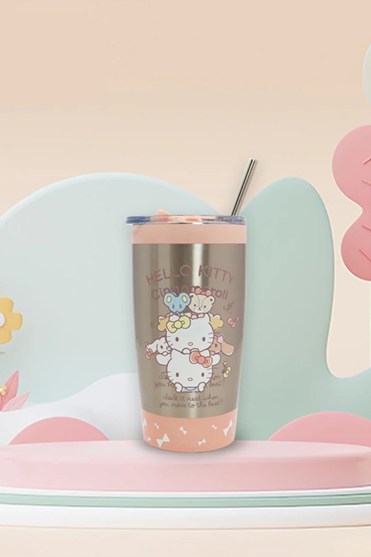 Sanrio Lisanslı Metal Pipetli Kapaklı Termos (530ml) - Hello Kitty