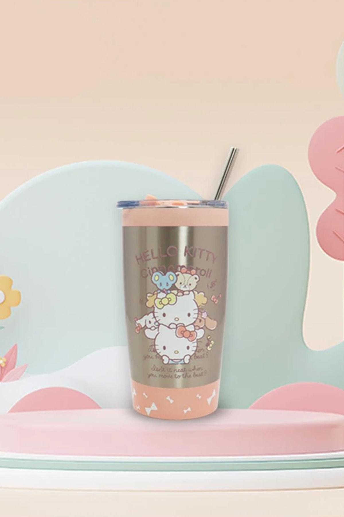 Sanrio Lisanslı Metal Pipetli Kapaklı Termos (530Ml) - Hello Kitty (Outlet)