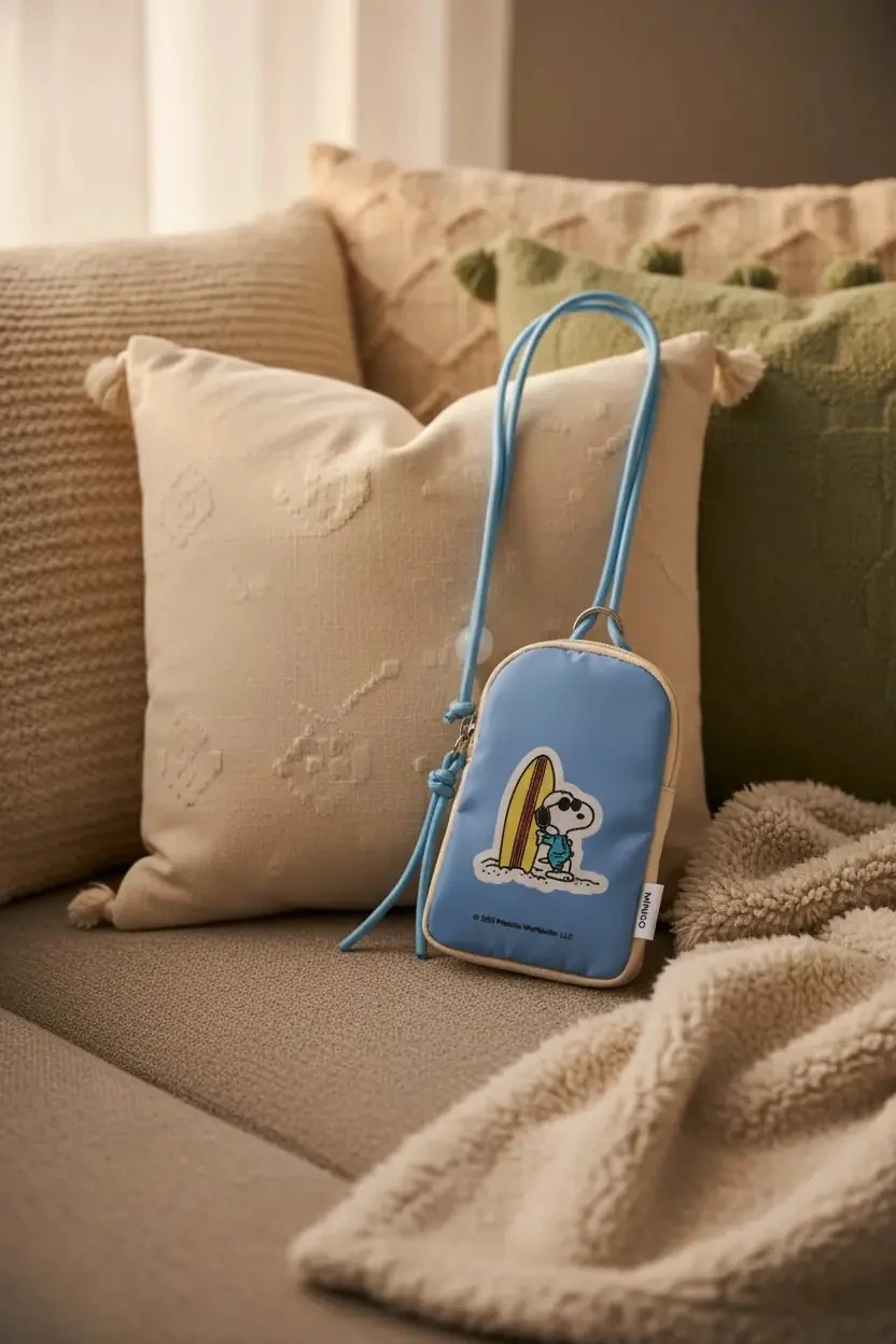 Snoopy Lisanslı Çapraz Bozuk Para Çantası – Günlük Şık Kompakt Tasarım (Mavi) 10 Cm