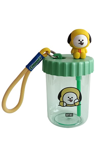 BT21 Lisanslı Süslemeli ve Askılı Plastik Şişe (520mL) - Chimmy