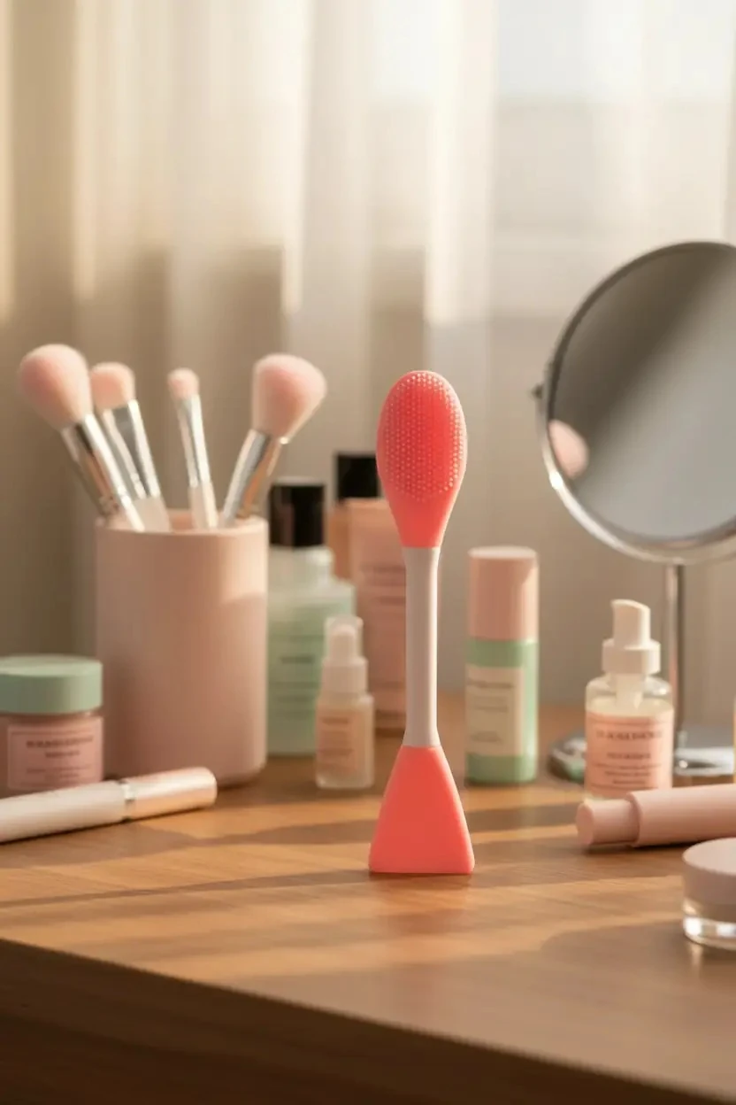 Çift Taraflı Pembe Maske Ve Peeling Fırçası