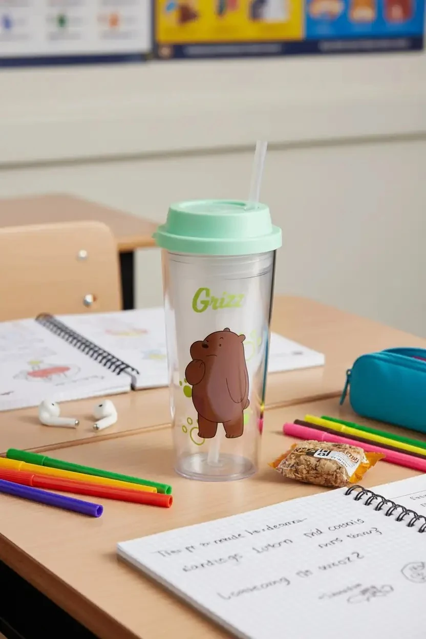 We Bare Bears Çift Katlı Pipetli Şişe 550Ml - Boz Ayı