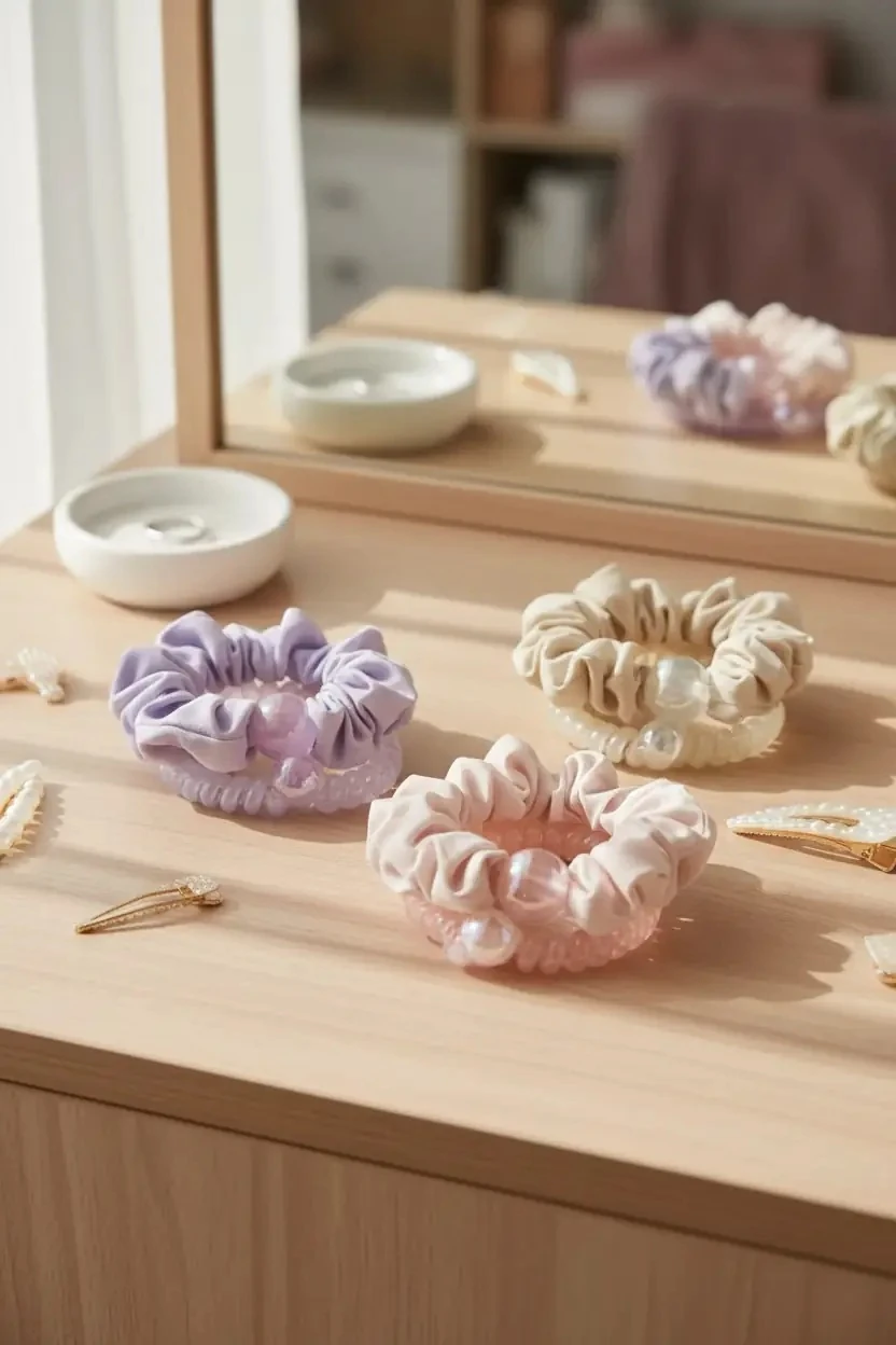 Miniso Lisanslı Boncuklu Kumaş Saç Lastiği & Spiral Saç Lastiği Seti – 2 Adet