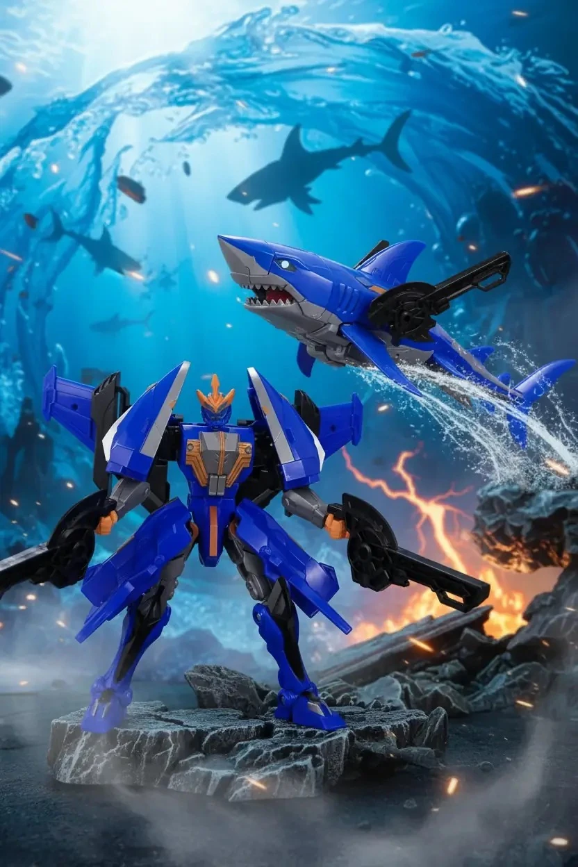 Miniso Lisanslı Dragon Force 3 Aqua Sharkbot Oyuncak – Dönüşebilir 37 Cm