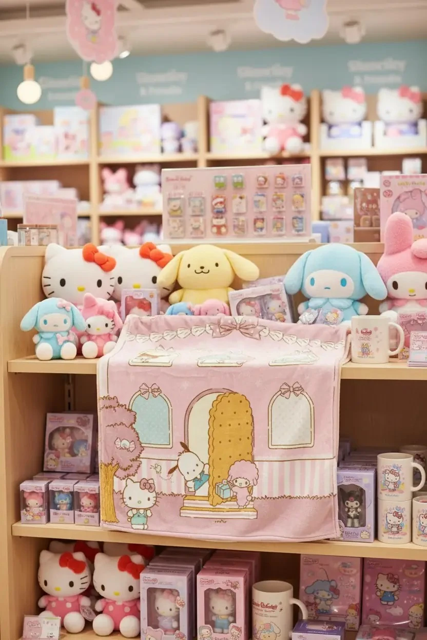 Sanrio Lisanslı Hello Kitty Desenli Battaniye – Dikey Desenli Yumuşacık Koltuk Yatak Örtüsü