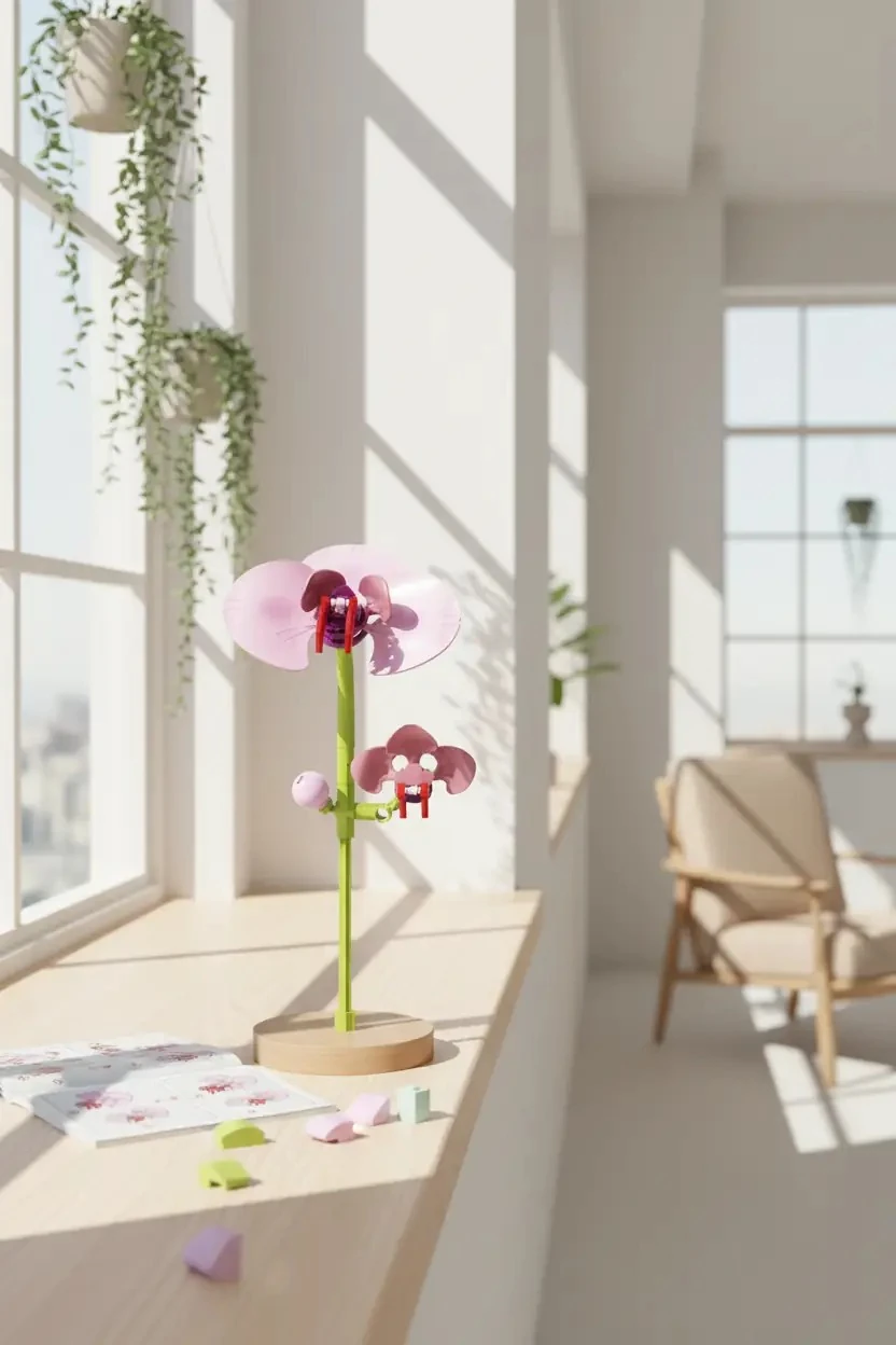 Miniso Lisanslı Orkide Çiçek Oyun Bloğu 34 Parça – Dekoratif Set 13 Cm