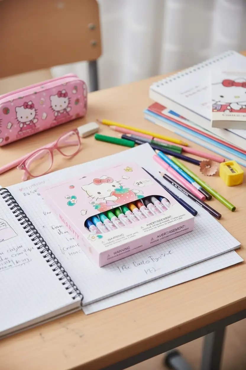 Sanrio Lisanslı Hello Kitty Çilek Serisi 24'lü Yağlı Pastel Boya Kalemi Seti