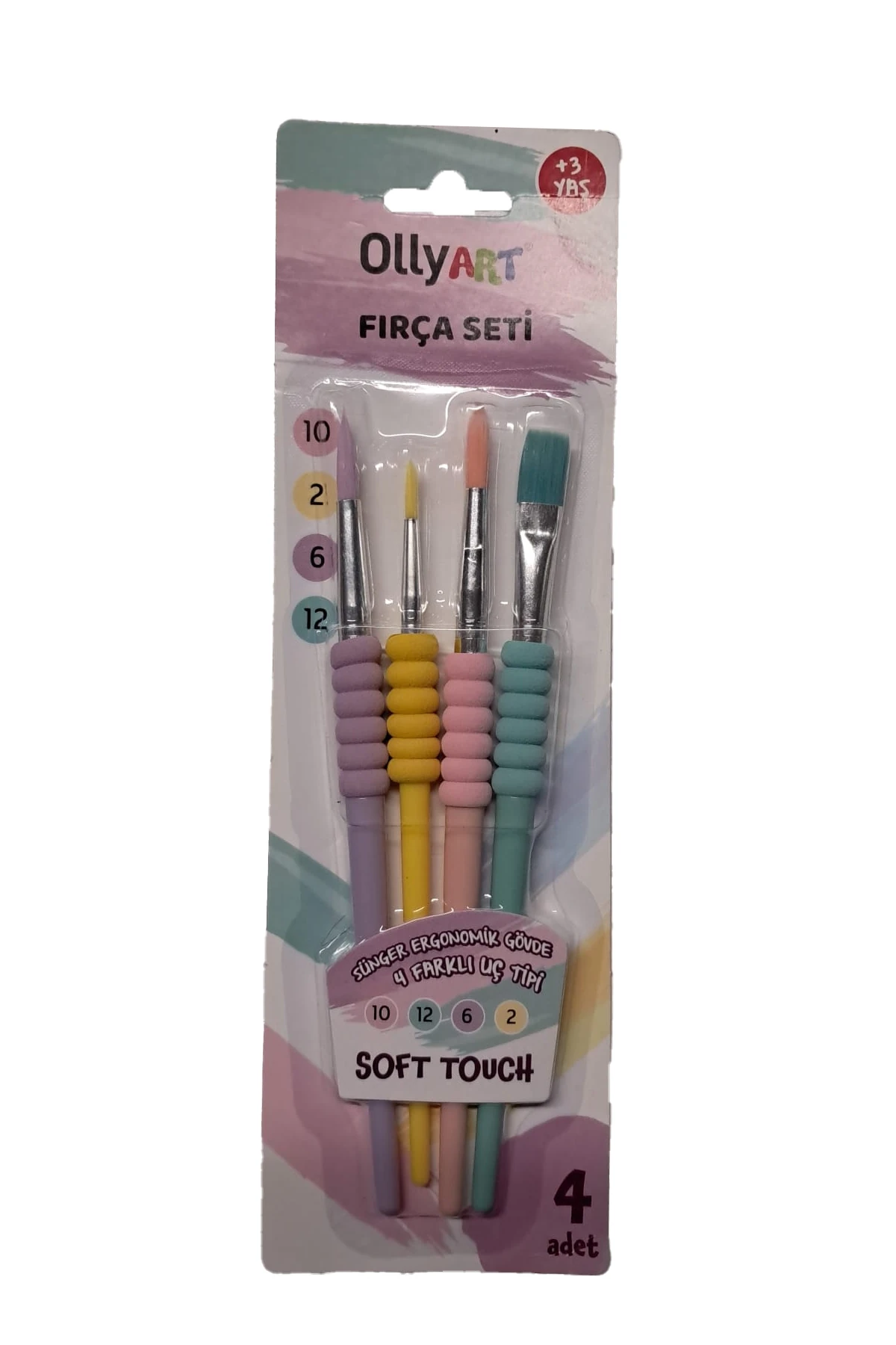 OLLYART BLİSTER FIRÇA SETİ 4'LÜ PASTEL RENK