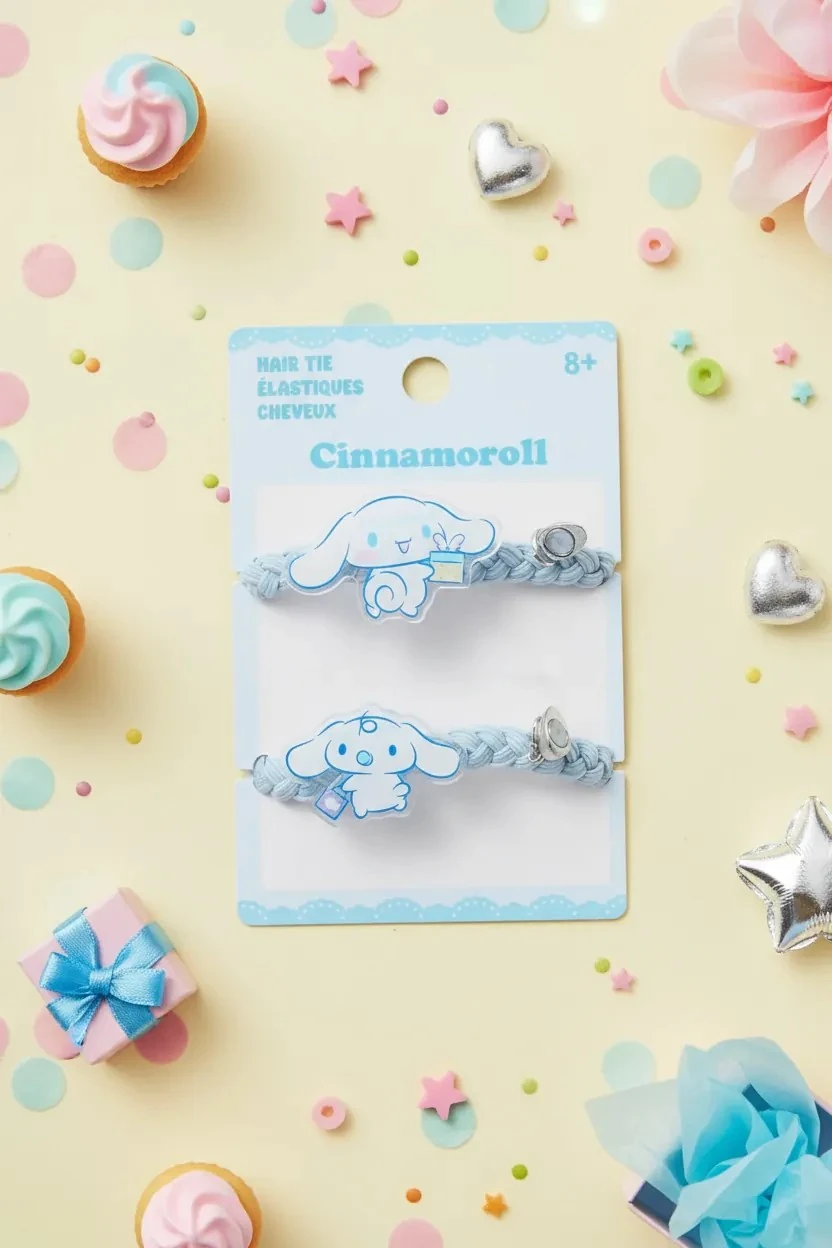 Sanrio Lisanslı Örgülü Saç Lastiği (2 adet) - Kuromi - My Melody - Cinnamoroll