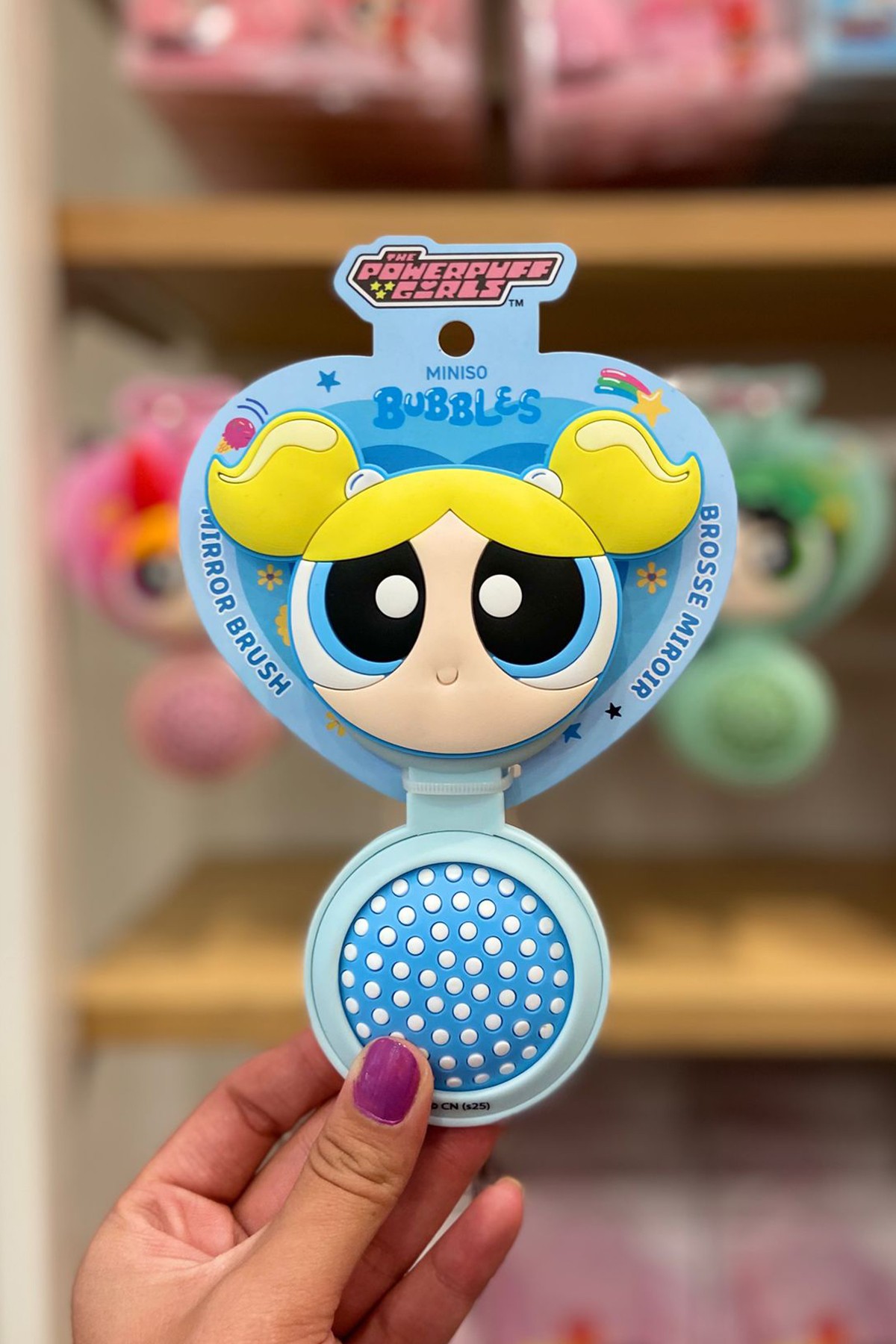 Powerpuff Girls Lisanslı Aynalı Mini Saç Fırçası - Bubbles