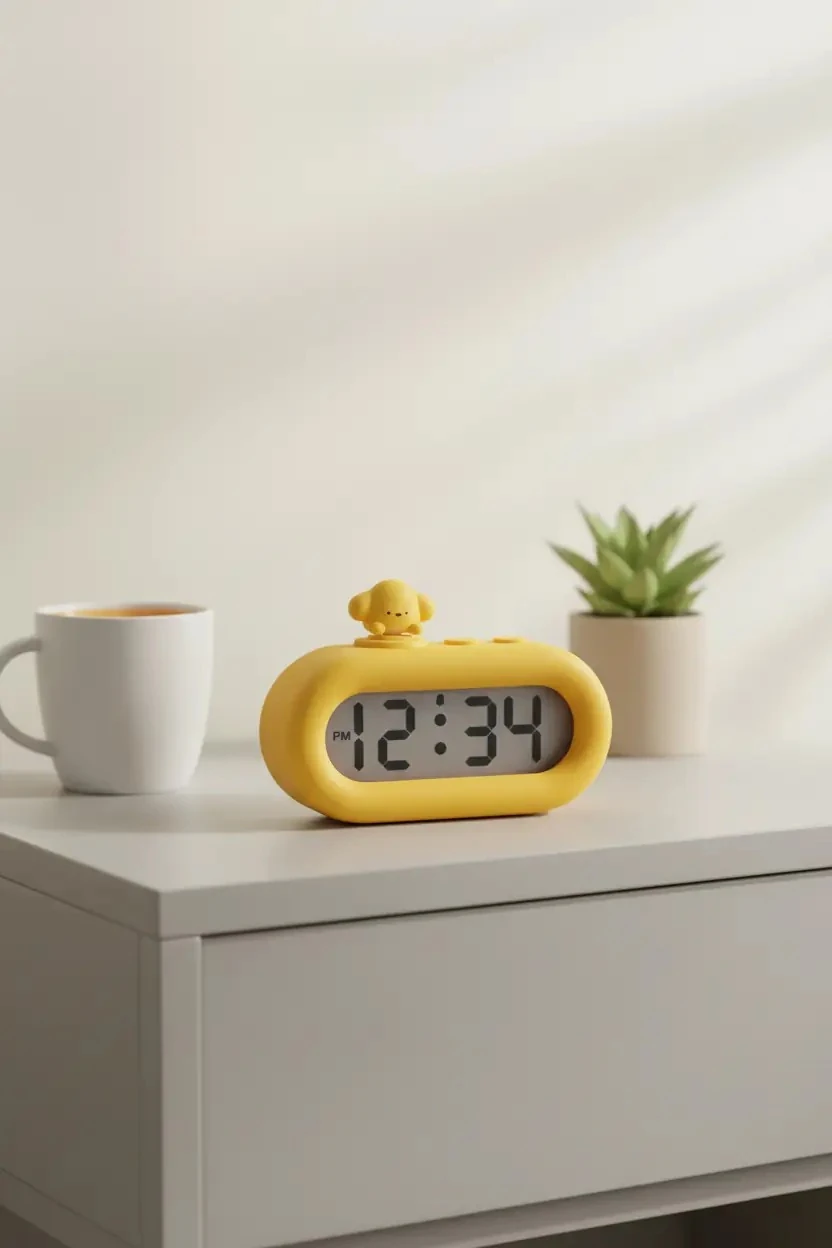 Miniso Lisanslı TUTOGOU Figürlü Çalar Saat Sarı – LCD Ekranlı Renkli Tasarım